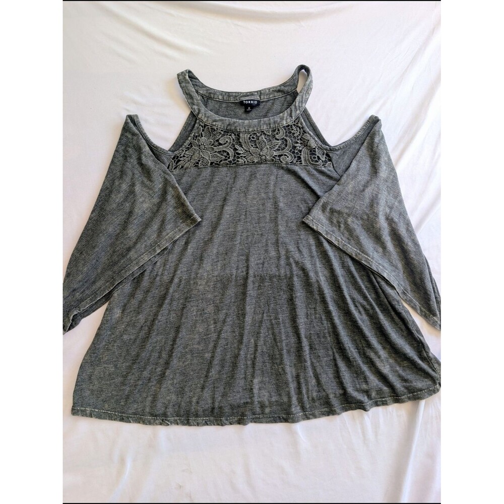 Torrid Gray Cold-Shoulder Lace Yoke Top